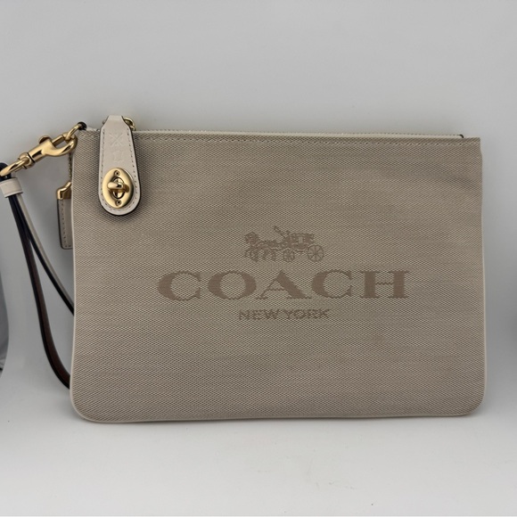Coach Taupe Turn‎ Lock Wristlet with Gold Accents - Picture 1 of 9